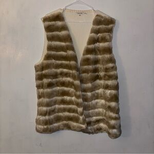 Calvin Klein Womens Knit Luxury Soft White Cream Light Brown Faux Fur Vest sz 3x